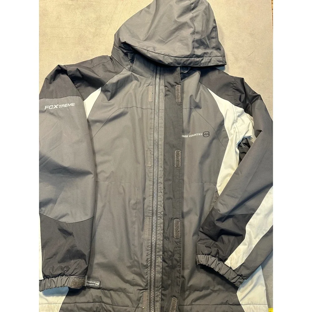 Free Country FC Xtreme Mens Jacket Grey Black White Hooded Size Large‎ Insulated